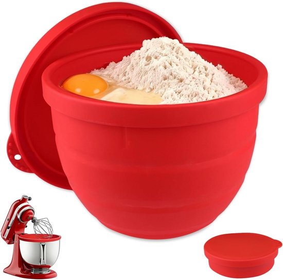 Siliconen inzetstuk met deksel - Mixer kom accessoire - Bakken en bewaren - Antiaanbaklaag - 5 Qt - Rood