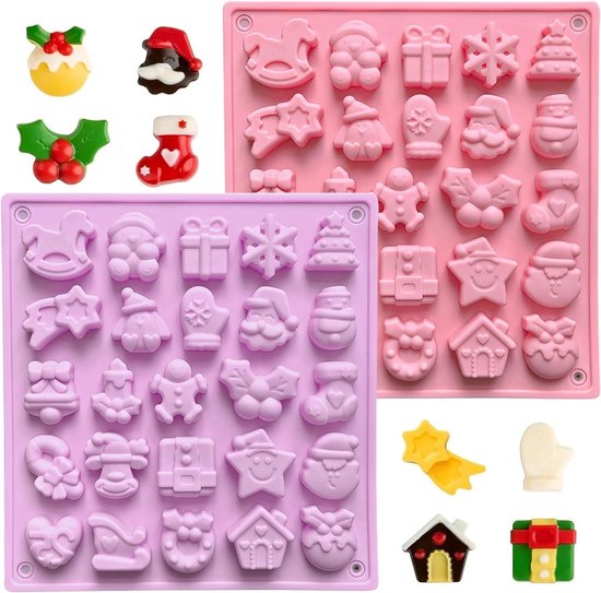 Siliconen Kerst Mallen voor Chocolade, Cake en Snoep - 3D Mallen, Antiaanbak, Ideaal voor Pudding en Fondant in de Keuken - Set van 2 Stuks