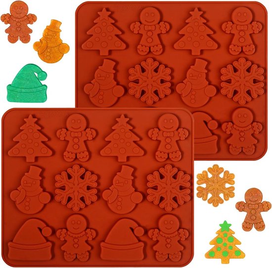 Siliconen Koekjesvormen voor Kerstmis - 2 Stuks met 12 Cavity voor Peperkoekman, Kerstboom en Sneeuwman - Ideaal voor DIY Koekjes, Snoep en Chocolade van Merkloos