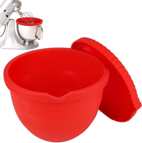 Siliconen Kom Voering - Mixer Inzetstuk Deksel - Keuken Mixen Bereiden - Voedselveilig Kwaliteit Siliconen - 24x23x18cm - Rood van Merkloos
