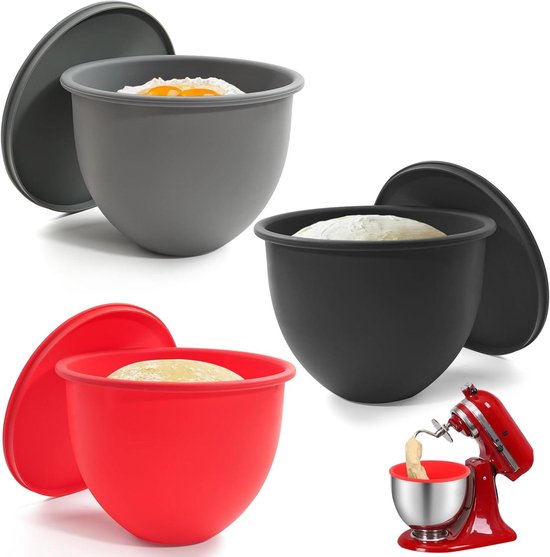 Siliconen Kom Voering - Mixer Kom Deksel - Keuken Mixer Gebruik - Voedselveilig Hittebestendig - 5 Quart - Zwart Rood Grijs van Merkloos