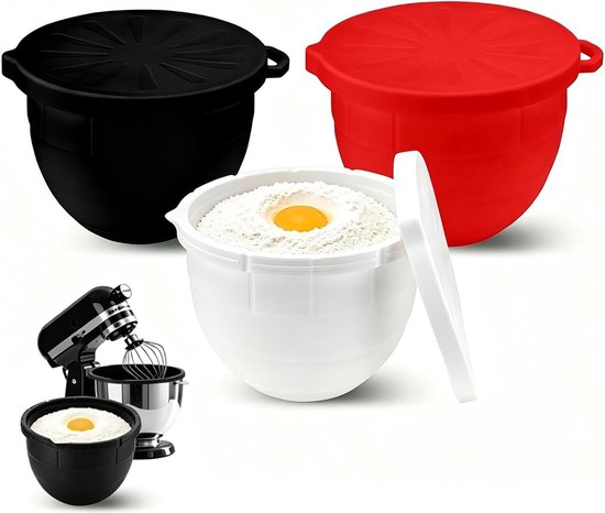 Siliconen Kominzetstuk - Mixer Kom Liner - Keuken Voorbereiding - Voedselveilige Siliconen - 5 Qt - Rood Zwart Wit