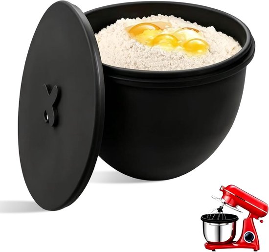 Siliconen komvoering met deksel, antiaanbaklaag voor 5 Qt deegkom, ideaal voor mengen, bewaren en koelen (zwart)