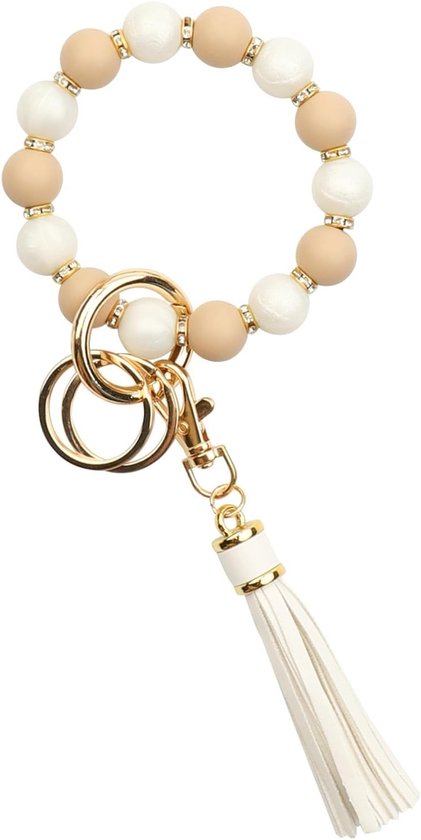 Siliconen kralen sleutelhanger armband voor vrouwen, trendy en kleurrijke sleutelhanger voor auto en tas van Merkloos