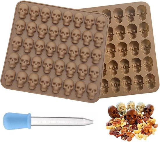 Siliconen Mallen voor Skeletvormen, 2 Stuks met Druppelaar, Perfect voor Halloween Snoep, Chocolade, Jelly en IJsblokjes Maken