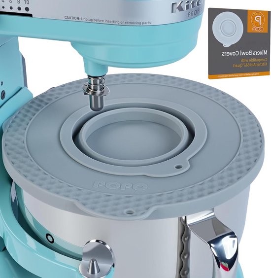 Siliconen mengkom hoes compatibel met keukenhulp 6-7 kwart komlift standmixers, mengkom deksel stofdicht en spatwaterdicht (grijs)