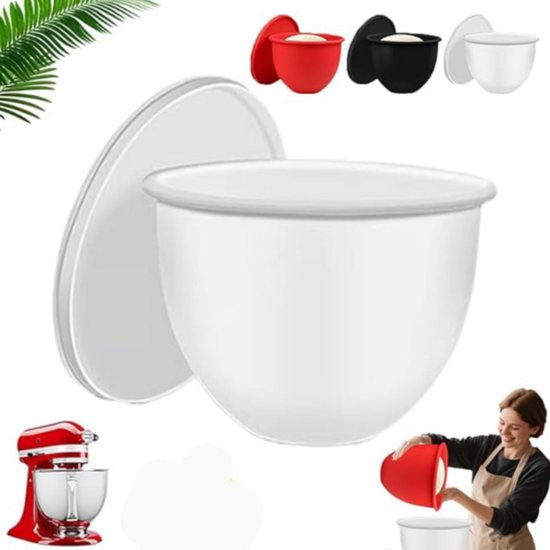Siliconen Mengkom met Deksel - Vervangingsaccessoires voor mixers - Rijskom & Inzetkom voor Keukenmachine - 24.5 cm - Geschikt voor 5 qt KitchenAid-mixers - Hittebestendig & Vaatwasserbestendig - wit van Merkloos