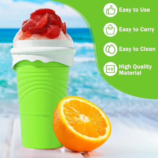 Siliconen smoothie beker 500ml – Met rietje en lepel, groen van Merkloos