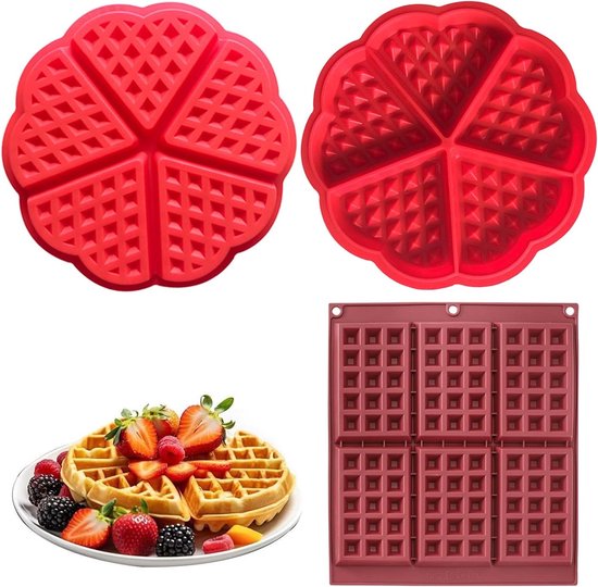 Siliconen Wafelvormen voor Hartvormige en Vierkante Taarten en Koekjes met Goede Antiaanbaklaag van Merkloos