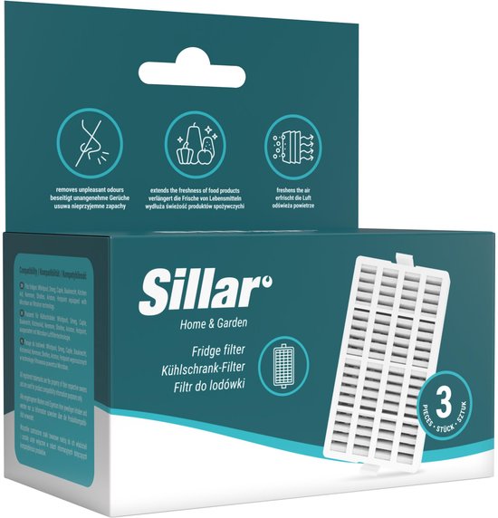 Sillar, Set 3 koelkastfilter, luchtfilter, antibacterieel, neutraliseert geurtjes, vervanging voor Microban ANT001, compatibel met koelkasten van Whirlpool en Indesit van Merkloos