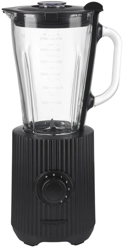 SILVERCREST® KITCHEN TOOLS Blender - Plissé Zwart - 600 W - Inhoud: 1,75 l - Snelheidsstanden: 5 - Voor shakes, smoothies, gebroken ijs, enz. - Met pulsfunctie - Inclusief 10 receptideeën van Merkloos