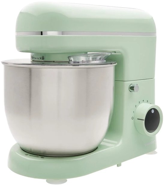 SILVERCREST® KITCHEN TOOLS Keukenmachine pastel - Vermogen: 600 W - Inhoud: 5 L - Inclusief spatbescherming met vulopening, deeghaak, eiwitklopper en garde - Met extra pulsfunctie - Afneembare accessoires zijn vaatwasmachinebestendig - Mintgroen van Merkloos