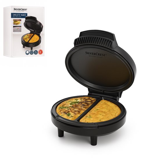 SilverCrest Omelet Maker – 1000W – Voor 2 Omeletten – Non-stick ILAG® Coating – Koelblijvende Handgreep – Zwart van Merkloos