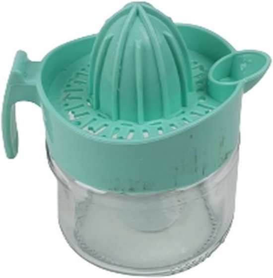 Sinaasappelpers SINNA - Turquoise / Transparant - Kunststof / Glas - ⌀ 8 x h 11,5 cm - Citruspers - Pers - Sinaasappel Pers - Sinaasappel van Merkloos
