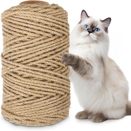 Sisal touw, 6 mm x 50 m, voor krabpaal | rol krabtouw voor het vervangen en repareren van kattenpalen | slijtvast voor krabpalen en kattentorens
