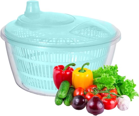 Sla centrifuge - Groente droger - Salades Maken - Efficiënte waterafvoer - 22.8 x 17.5 cm - Blauw