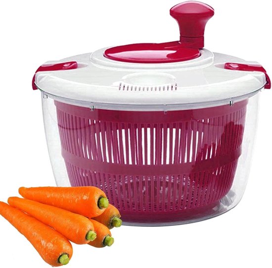 Sla Droger Spinner - Keuken Gadget - Groente Drogen - Handige Zwengel Grp - 5L Capaciteit - Rozerood Blauw
