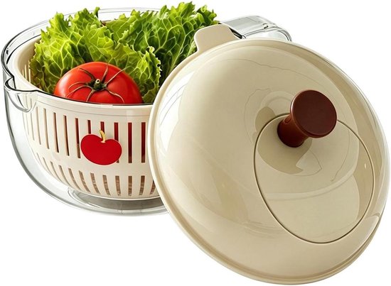 Slabestek en Centrifuge - Groente Wasbak - Salade Bereiden - Directe Stop Mechanisme - 23 x 23 x 18 cm