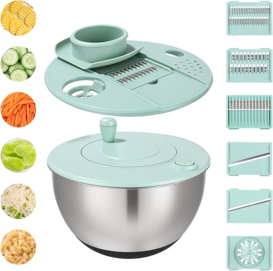 Slacentrifuge 5 liter - Groente droger - Salade bereiden - Met snijplank - 24 cm breed - Groen van Merkloos