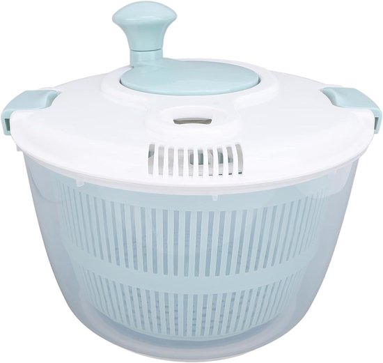 Slacentrifuge 5 Liter - Groentedroger Kom - Snel Salade Drogen - Eenvoudige Bediening - 25cm Breed - Transparant Blauw van Merkloos