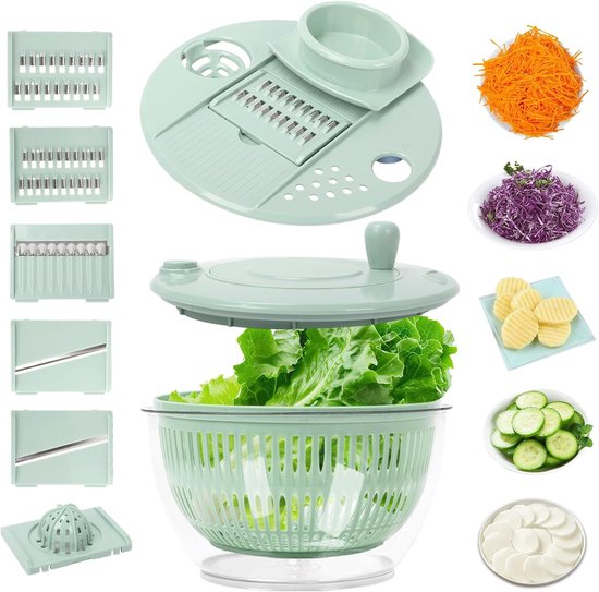 Slacentrifuge 5 Liter - Salade Droger Groente - Groenten Wassen Drogen - Met Eigeelscheider - 5 Liter Inhoud - Groen van Merkloos