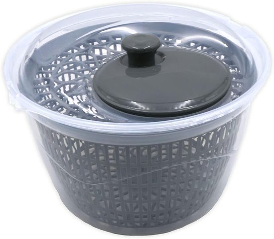 Slacentrifuge 5 liter - Salade droger - Knapperige salades maken - Zwengelbediening - Ø 25 cm - Grijs