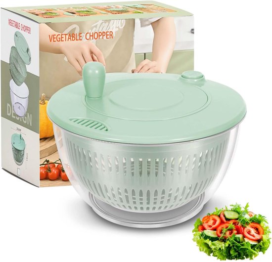Slacentrifuge - Groente Droger - Salade Maken - BPA-vrij Plastic - 3 Liter Inhoud - Groen Transparant