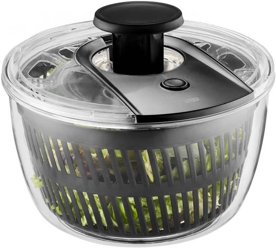 Slacentrifuge - Groente droger - Snel salade drogen - Intuïtief push-mechanisme - 5 liter - Zwart/Transparant