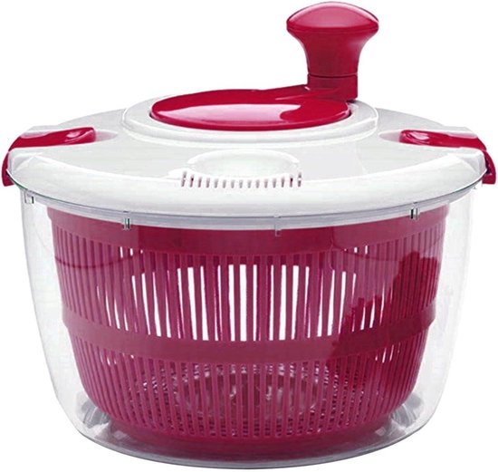 Slacentrifuge - Groente droger - Snel salade maken - Met afvoerfunctie - 5 liter capaciteit - Roze