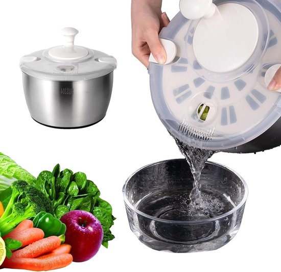 Slacentrifuge - Groente Droger - Snel Salades Maken - Antislip Bodem - 5 Liter - Zilver