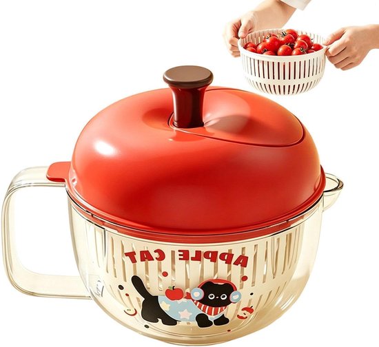 Slacentrifuge - Groente Wasser Fruit Droger - Verse Salades Maken - Anti-Slip Basis - 21 x 17 cm - Rood