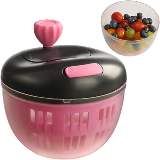 Slacentrifuge - Groentedroger - Keuken voorbereiding - Transparant ontwerp - 800 ml - Zwart en roze