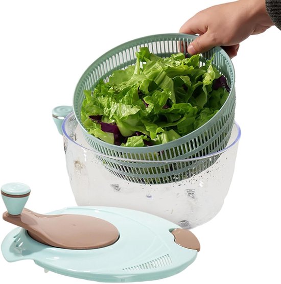 Slacentrifuge - Groentedroger Salade Droger - Groente Wassen - Dubbellaags Ontwerp - 26.8 x 26.4 x 16.9 cm - Blauw