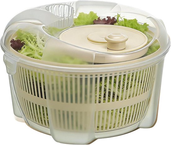Slacentrifuge - Groentedroger Waskom - Groente Drogen - Handmatige Slinger - 21x21x14cm - Wit