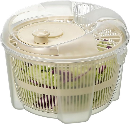Slacentrifuge - Groentendroger - Salades Maken - Handmatige Slinger - 21x21x14cm - Wit