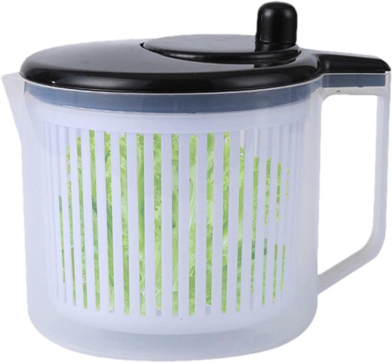 Slacentrifuge Groentesnijder - Fruitwasser Afvoermand - Snel Salades Maken - Voedselveilig Materiaal - 22 x 17 x 18.5 cm - Zwart van Merkloos