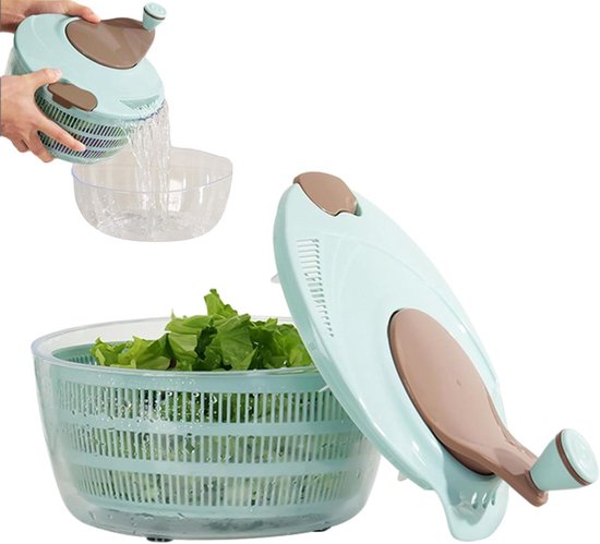 Slacentrifuge - Groentewasmachine Salade Droger - Maaltijden Bereiden - Handmatig Zwengel Systeem - 24.5 cm - Wit van Merkloos