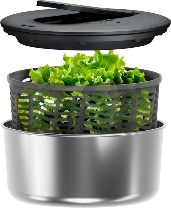 Slacentrifuge Groot - Groentespoeler Kom - Salade Drogen - Antislip Basis - 6 Liter - Roestvrij Staal
