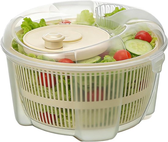 Slacentrifuge Kom - Fruitwasser Droger - Salade Bereiden - Handmatige Centrifuge - 23 x 23 x 17 cm - Wit