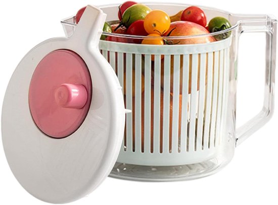 Slacentrifuge Kom - Groente Droger - Snel Salade Maken - Handmatige Draaifunctie - 23.5 x 19.5 cm - Wit