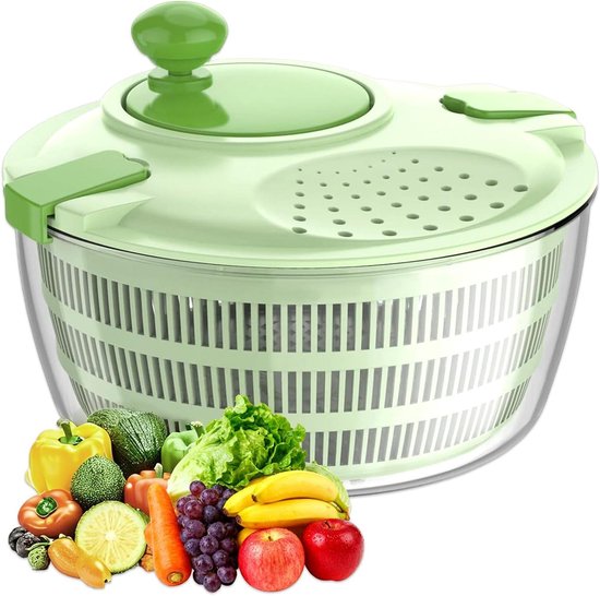Slacentrifuge met Deksel - Groente Droger - Salades Maken - BPA-Vrij Ontwerp - 45 L Kom - Transparant