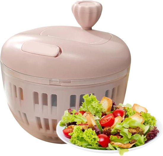 Slacentrifuge met Vergiet - Groentedroger Waskom - Efficiënte Saladebereiding - Antislip Bodem Stabiliteit - 800 ml - Roze