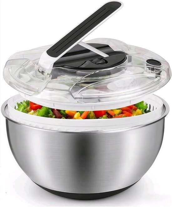 Slacentrifuge RVS - Groentedroger Kom - Salade Drogen - Antislip Basis - 45 Liter - Zilver van Merkloos
