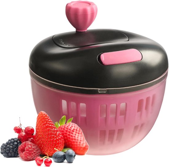 Slacentrifuge - Salade Droger Mixer - Groente Bereiding - 800ml Capaciteit - 14.5x13.2 cm - Zwart en roze van Merkloos