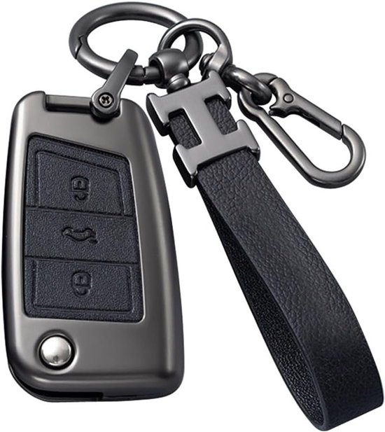 Sleutelhanger voor Auto met 3 Sleutels, Geschikt voor VW Golf 7, Polo, T-ROC, Tiguan, Skoda en Seat, Bruin Leer en Zinklegering