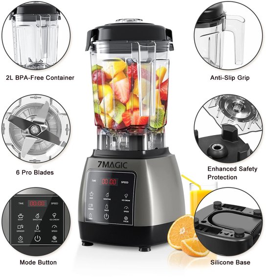 SlicePro Professionele Blender – 2L BPA-vrije Kan – 2000W - Smoothie, IJs & Fruit Mixer – Timer Functie – Zwart van Merkloos
