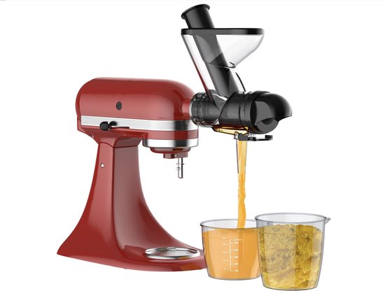 Slow Juicer Accessoire voor KitchenAid – Sapcentrifuge Opzetstuk – Voor Groenten en Fruit – Inclusief Sapbeker en Reinigingsborstel van Merkloos