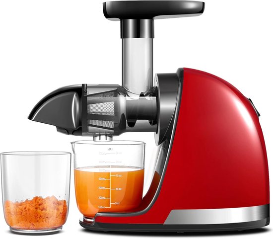 Slow Juicer - Koud Persen - Masticerende Juicer voor Fruit en Groenten - BPA-vrije Juicer met 2 Bekers en Borstel - Delicate Extractie zonder Filtratie - Rood - Energieklasse A+++ van Merkloos