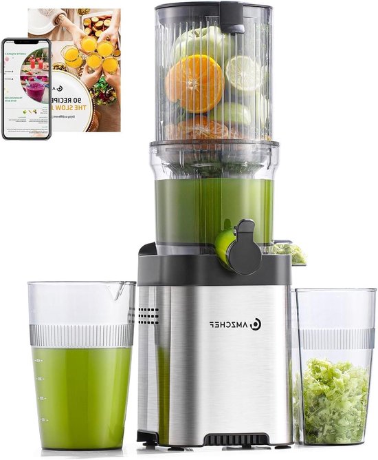 Slow Juicer - Koudpers Juicer - Gezonde Drankjes Maken - Stil En Krachtig - 120 mm Opening - Zilver