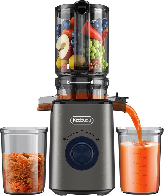 Slow Juicer met XL-vulopening voor hele groenten en fruit, 600 ml sapreservoir, ideale oplossing voor gezonde sappen van Princess